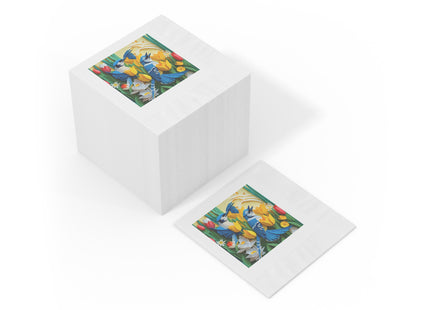 Blue Jays in a Spring Garden White Coined Napkins