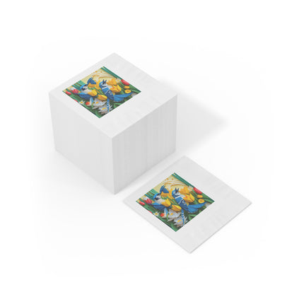 Blue Jays in a Spring Garden White Coined Napkins