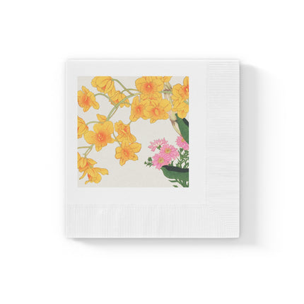 Golden Bow Orchid by Tanigami Kônan White Coined Napkins