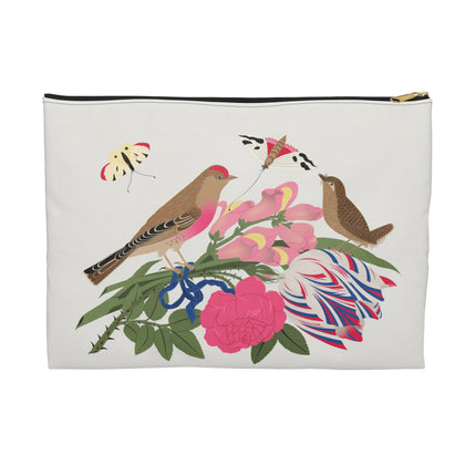 Pink-Breasted Bird & Wren Accessory Pouch – Elegant Joy & Springtime Charm