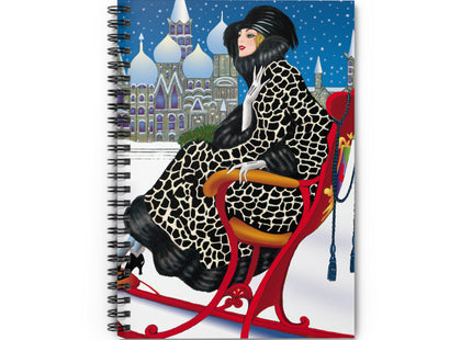 Elegant Winter Woman in Sleigh Spiral Notebook - Ruled Line