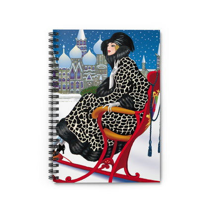 Elegant Winter Woman in Sleigh Spiral Notebook - Ruled Line