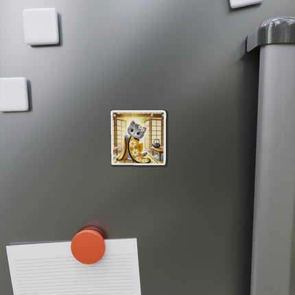 Playful Kitten in the Tea Room Die-Cut Magnets (5 Sizes)
