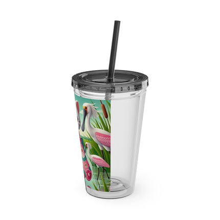 Geisha Kitten Strolls Among the Spoonbills Sunsplash Tumbler with Straw, 16oz