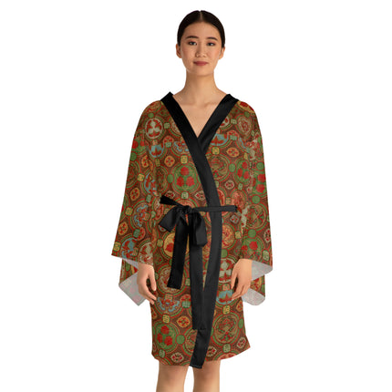 Japanese Fan Pattern by G.A. Audsley Long Sleeve Kimono Robe (AOP)