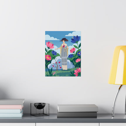 🌹🌤️ The Lady Of The Rose Garden Promenade Matte Vertical Poster – Art Deco Fashion Illustration
