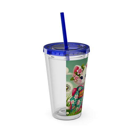 Geisha Kitten and the Dandelion Wish Sunsplash Tumbler with Straw, 16oz