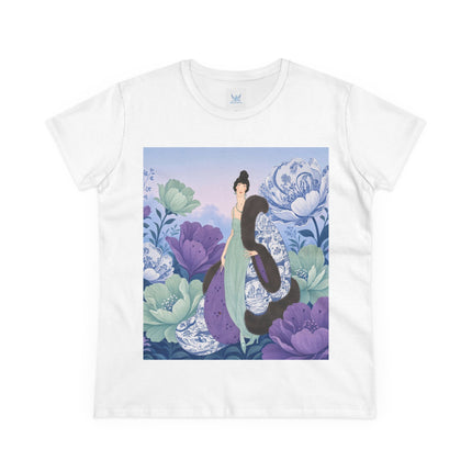 💜🌸 The Lavender Porcelain Garden Cotton Tee – Art Deco Fashion Elegance
