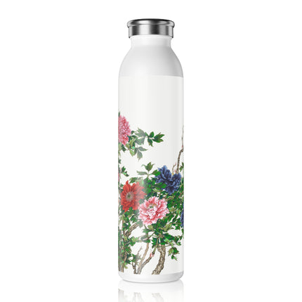 Peonies and Birds by Okamoto Shuki Slim Water Bottle