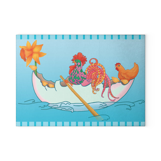A Rooster's Seafaring Adventure Glass Cutting Board