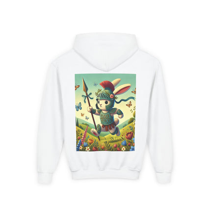 Rabbit Gladiator Youth Hooded Sweatshirt – Courage, Adventure & Playful Heroism