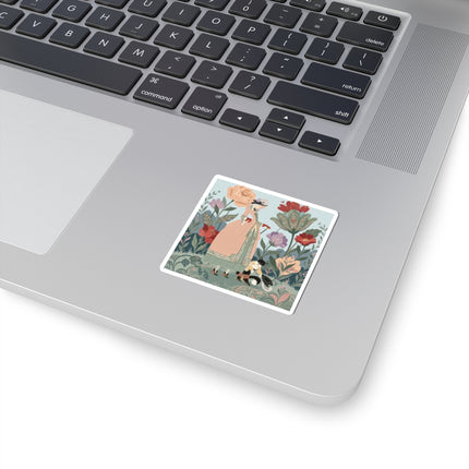 🌹🐈 The Lady And Puss In Boots Kiss-Cut Stickers – Art Deco Floral Whimsy