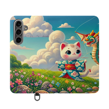 🪁🐉 Geisha Kitten and the Dragon Kite Flip Case – Joyful Flight & Dragon Spirit