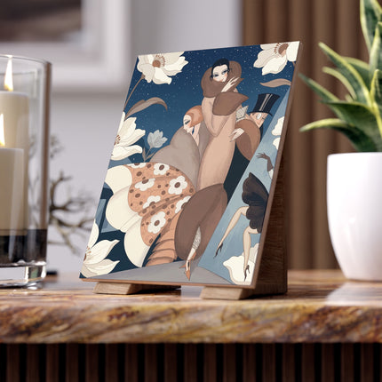🌙🌸 The Midnight Magnolia Masquerade Ceramic Tile – Art Deco Evening Elegance