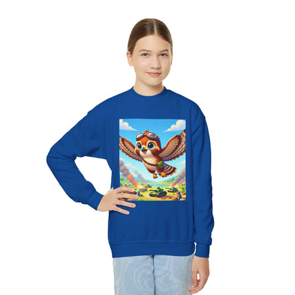 Red-Tailed Hawk in Battle Youth Crewneck Sweatshirt – Flight, Focus & Fearless Energy