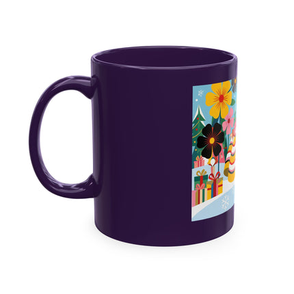 🎄🌸 The Lady Of The Striped Christmas Garden Ceramic Mug – Art Deco Holiday Whimsy