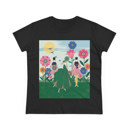 🌸🎩 The Lady Of The Giant Flower Garden Cotton Tee – Art Deco Floral Promenade