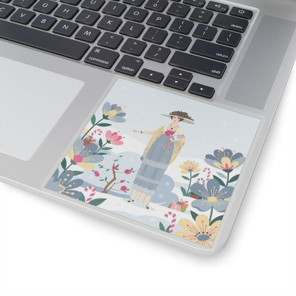🌹❄️ The Lady Of The Winter Rose Garden Kiss-Cut Sticker – Art Deco Holiday Fantasy
