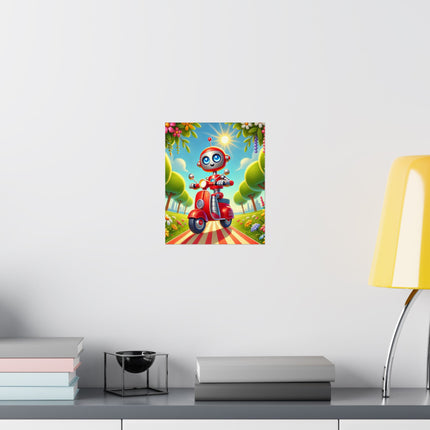 🤖🌿 The Traveling Robot Matte Vertical Poster – Adventure, Curiosity & Playful Discovery