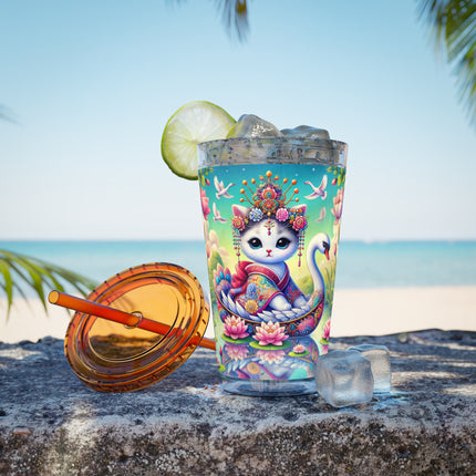 Geisha Kitten’s River Voyage Sunsplash Tumbler with Straw, 16oz