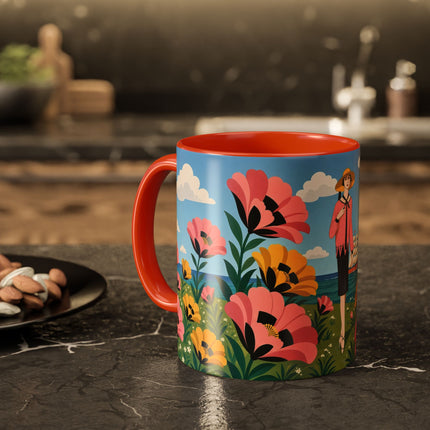 🌸⛵ The Seaside Blossom Promenade Colorful Mug – Art Deco Coastal Elegance