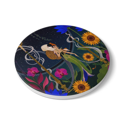 🌙🕯️ The Lady Of The Midnight Garden Ceramic Coaster – Art Deco Nocturne