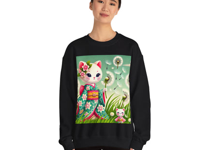 Geisha Kitten and the Dandelion Wish Heavy Blend™ Crewneck Sweatshirt