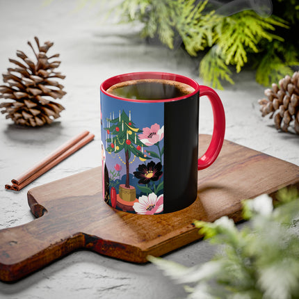 🌹🎄 The Lady Of The Candlelit Rose Tree Colorful Mug – Art Deco Christmas Garden