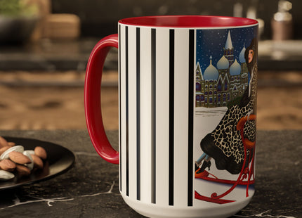 Elegant Winter Woman in Sleigh Colorful Mugs (11oz, 15oz)