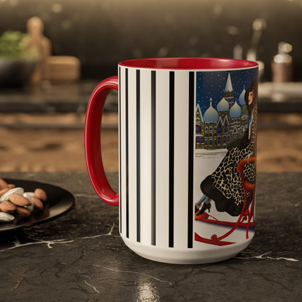 Elegant Winter Woman in Sleigh Colorful Mugs (11oz, 15oz)