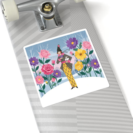 🐇🌸 The Lady With The White Rabbit Kiss-Cut Stickers – Art Deco Floral Whimsy
