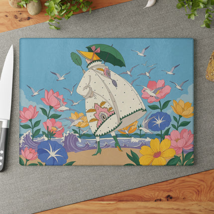 🌊🌸 The Lady Of The Seaside Garden Glass Cutting Board – Art Deco Coastal Fashion
