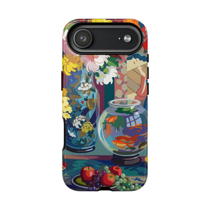 Floral Fishbowl Still Life Phone Case – Vibrant Harmony & Colorful Life