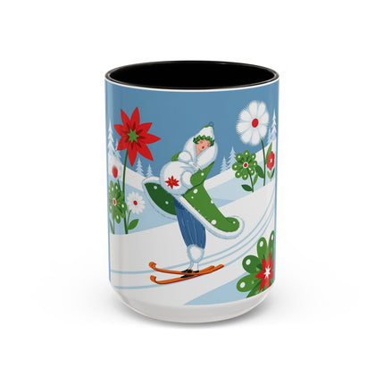 🎿❄️ The Winter Garden Skier Colorful Mug – Whimsical Holiday Fantasy