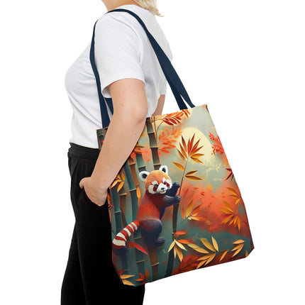 Red Panda at an Autumn Bamboo Grove Tote Bag (AOP)