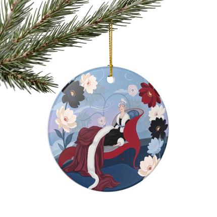 🌹✨ The Scarlet Chaise Ceramic Ornament – Art Deco Floral Glamour