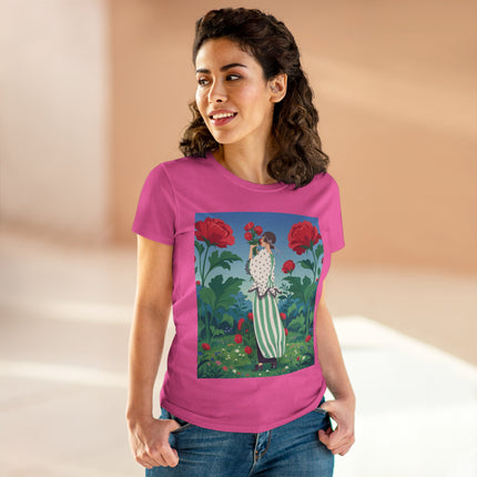 🌹🌿 The Scarlet Rose Garden Cotton Tee – Art Deco Floral Whimsy