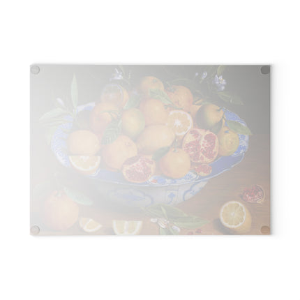 Still Life with Lemons, Oranges, and a Pomegranate Glass Cutting Board