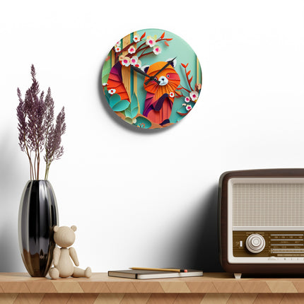 A Playful Red Panda Acrylic Wall Clock, Round and Square
