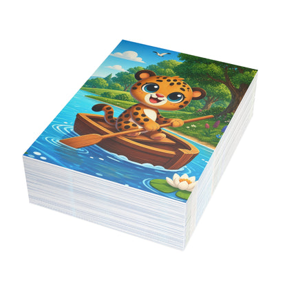 🐆🚣 The Little Leopard’s Riverboat Greeting Card – Whimsical Animal Adventure