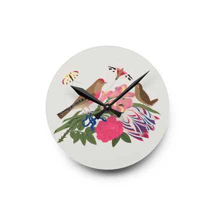 Pink-Breasted Bird & Wren Acrylic Wall Clock