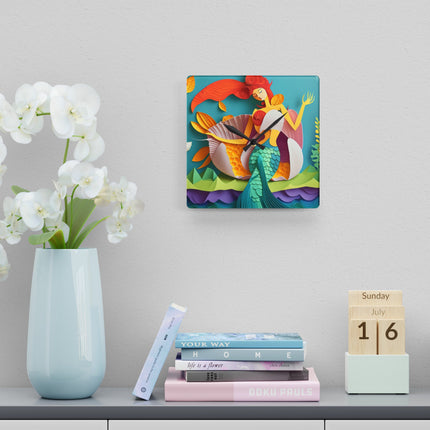 Charming Mermaid Acrylic Wall Clock, Square