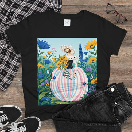 🌻🎀 The Sunflower Garden Bouquet Cotton Tee – Art Deco Floral Elegance