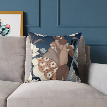 🌙🌸 The Midnight Magnolia Masquerade Square Pillow – Art Deco Evening Elegance