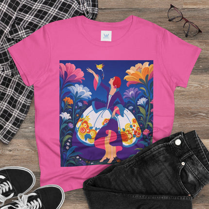 🐦🌸 The Enchanted Birdsong Cotton Tee – Art Deco Garden Whimsy