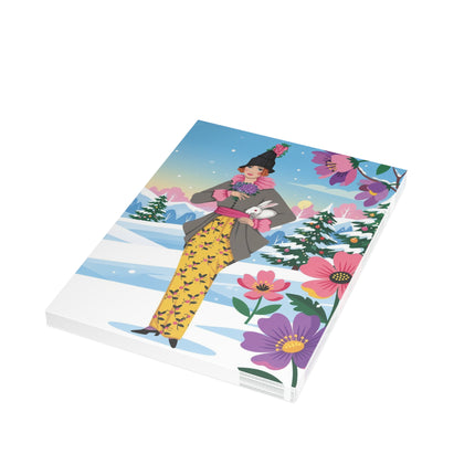🐇🌸 The Lady Of The Winter Rabbit Greeting Card – Art Deco Holiday Fantasy