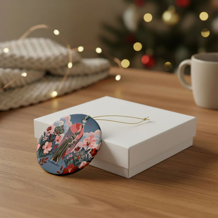 🌸🖤 The Striped Orchid Promenade Ceramic Ornament – Art Deco Floral Fashion