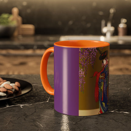 Wisteria Elegance Colorful Mug (11oz, 15oz) – Floral Beauty, Kimono Art & Timeless Grace