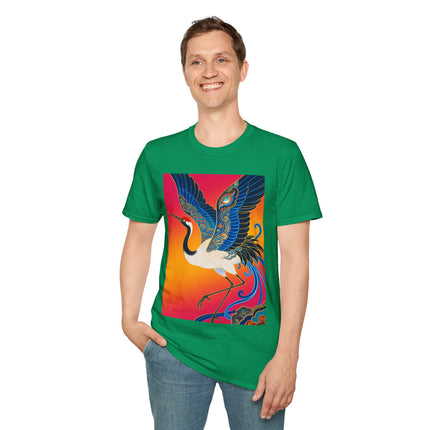 🪽🌅 The Celestial Crane Softstyle T-Shirt – Art Deco Wings Of Elegance