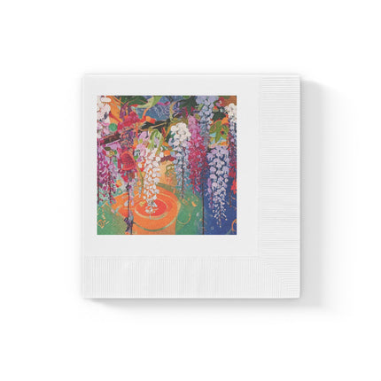 Golden Wisteria Elegance White Coined Napkins